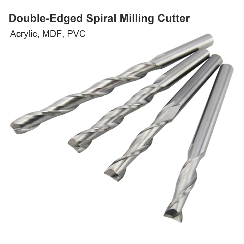 4mm 6mm Shank 2-Blade Spiral Milling Cutter Computer Machine Cutting Tungsten Carbide End Mill, CNC Router Engraving Drill