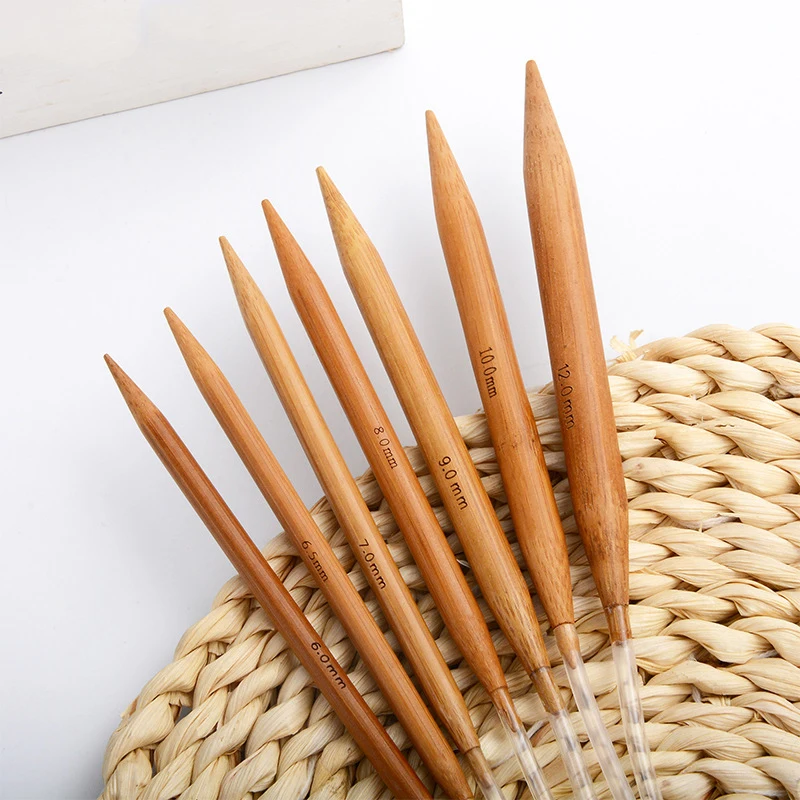 2-10mm Stainless Steel Circular Knitting Needles with Bamboo Wood Handles Crochet Sewing Needles Weaving Pins Needle Tools