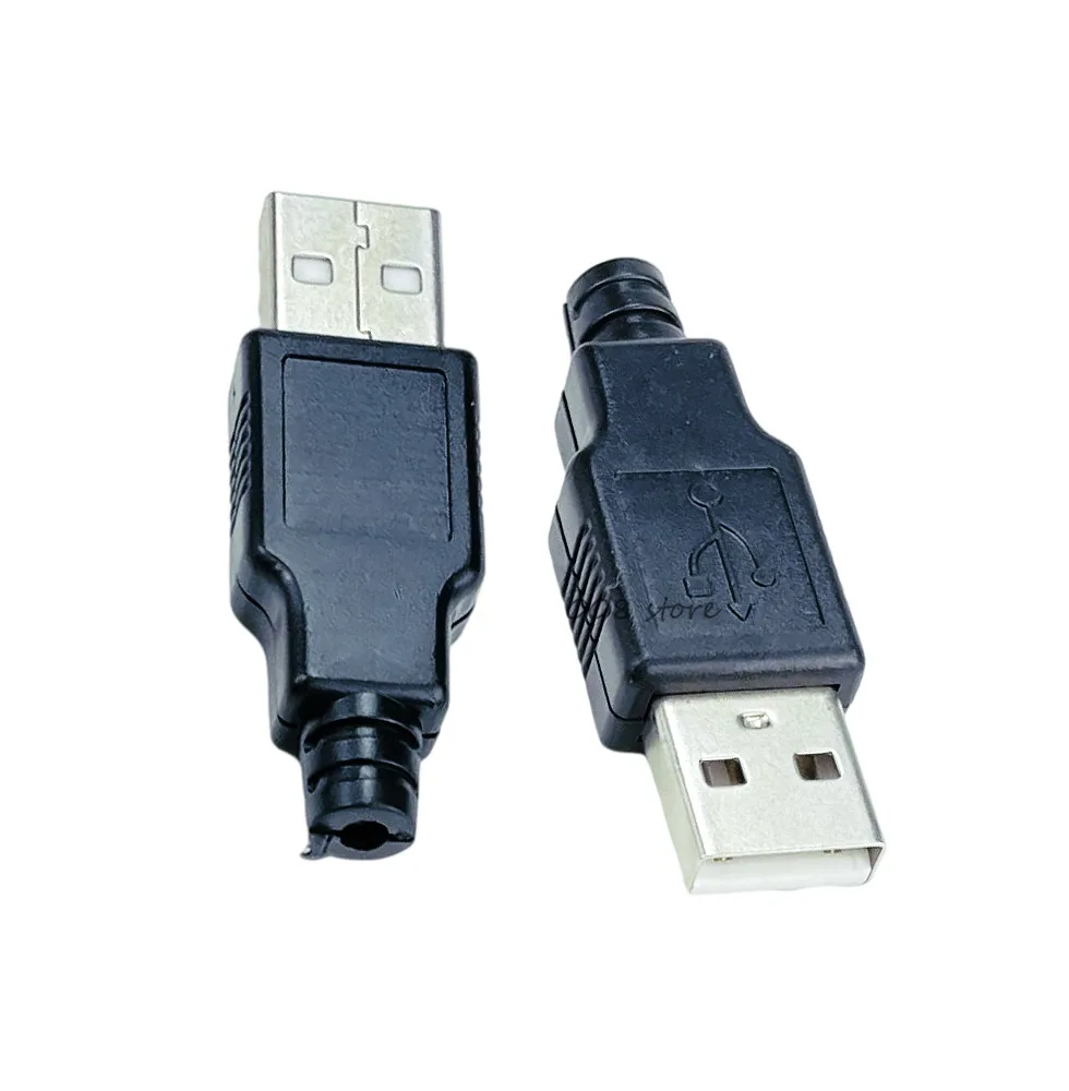 New 10pcs Type A Male USB 4 Pin Plug Socket Connector With Black Plastic Cover