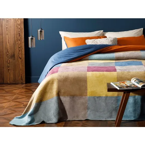 English Home Block Cotton Single Blanket 150x200 cm Coffee Blue Warm Flannel Hooded Blankets