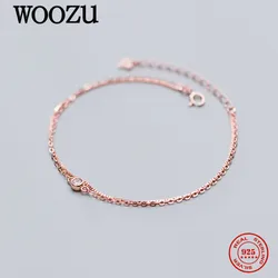 WOOZU Real 925 Sterling Silver Double Rose Gold White CZ Zircon Chain Bracelets For Women Wedding Simple Birthday Jewelry Gift