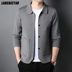 New Top Grade Autum Winter Brand Fashion Knitwear Lapel Japanese Street Mens Cardigan Sweater Casual Coats Jacket Men Clothing