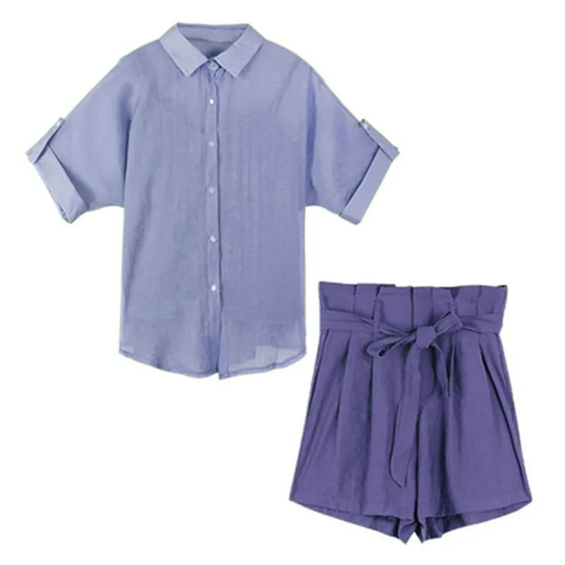 Summer Women\'s 3 Pieces Sets Chiffon Blouse Tank And Elastic Waist Shorts Belt Female Set 2023 Casual Lady Suit