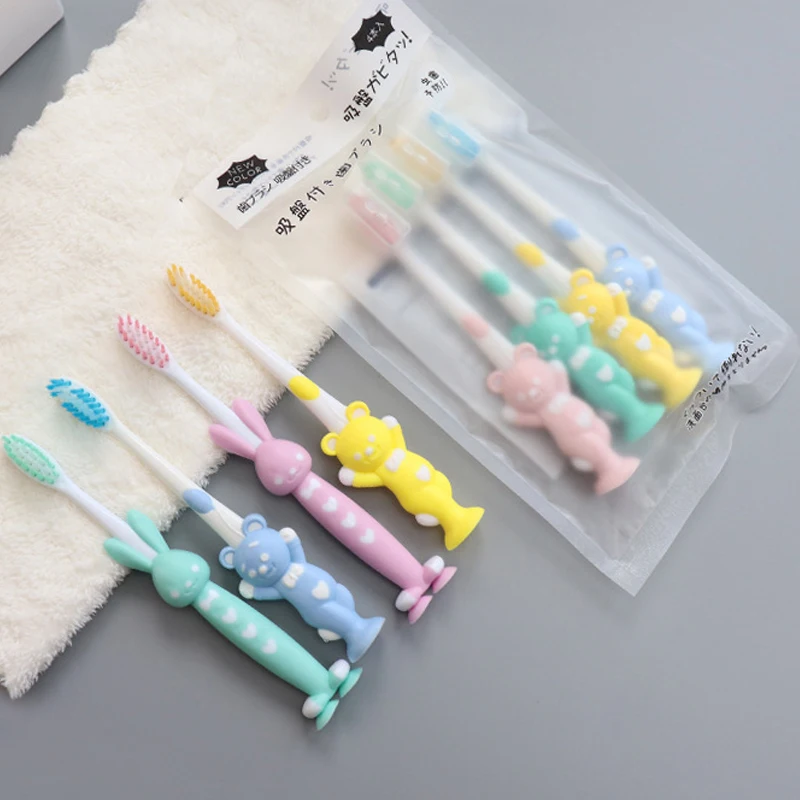 4Pcs/set Cute Cartoon Toothbrush for Children Bamboo Charcoal Short Handle Children\'s Toothbrush Baby Teeth Care