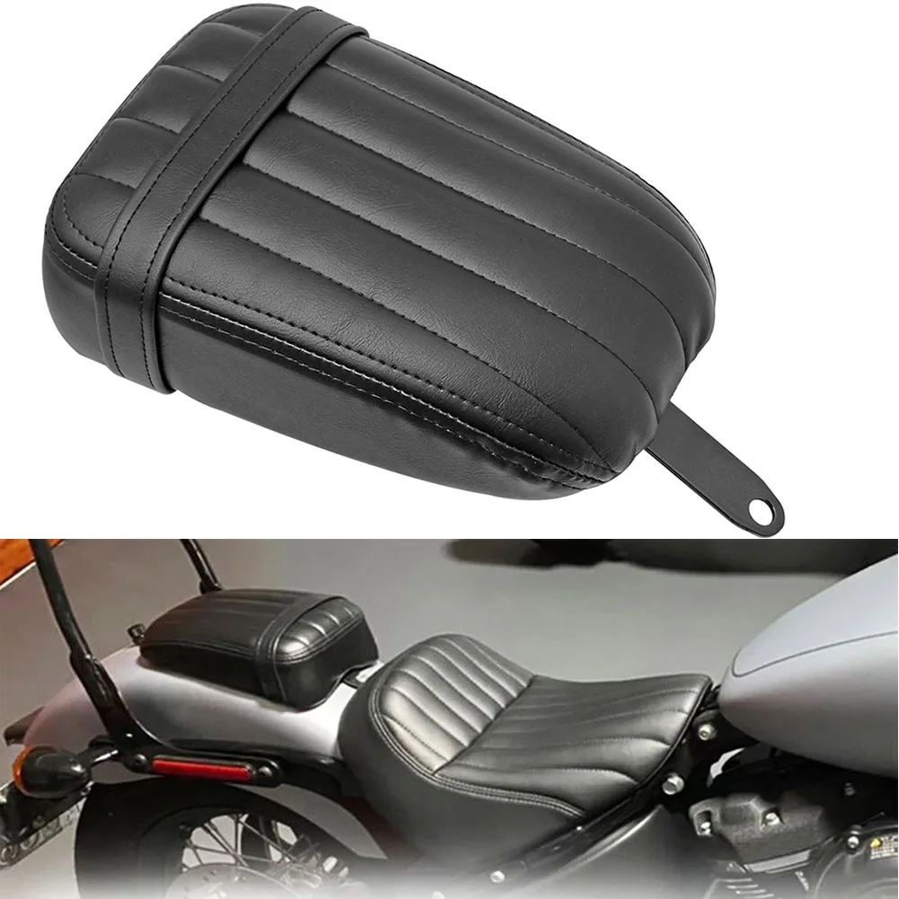 

Motorcycle Black Rear Passenger Cushion Pillion Pad Solo Seat Leather For Harley Softail Slim Street Bob FXBB FXST 2018-2020 19