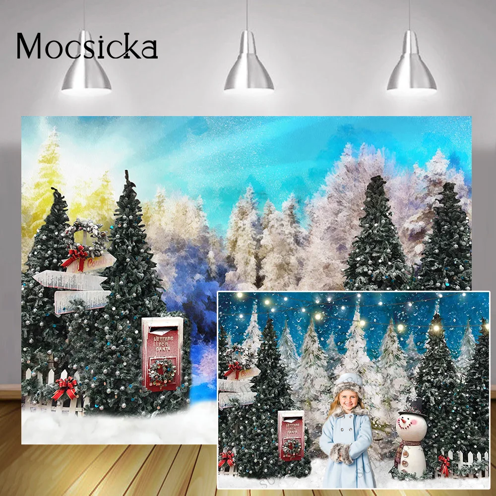 크리스마스 정글 소나무 숲 배경 사진, 겨울 눈, 신생아 생일 초상화 배경 스튜디오 눈사람 크리스마스