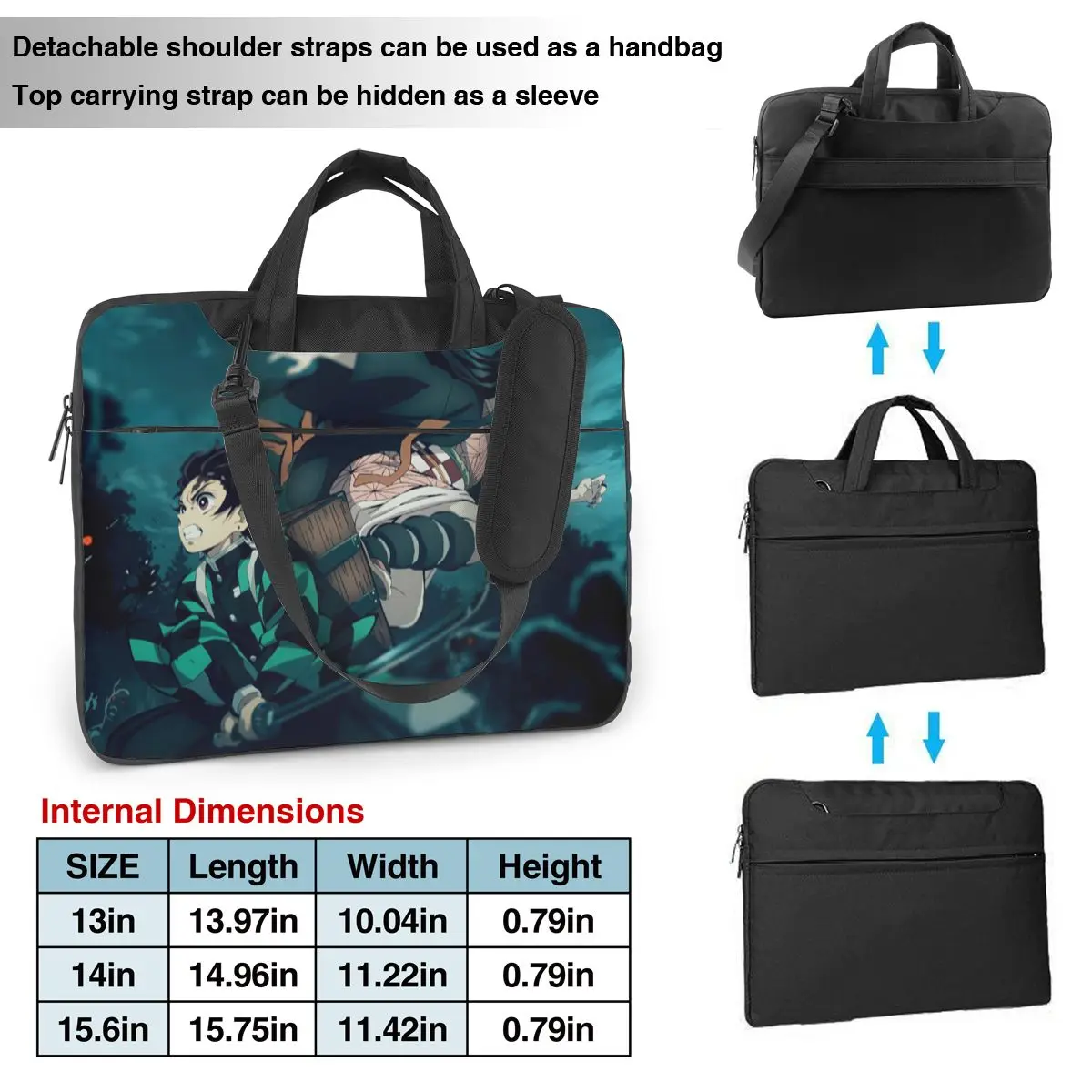 Imagem -03 - Demon Slayer Laptop Bolsa Case de Proteção Vintage Computer Bolsa Bicicleta Crossbody Laptop Pouch