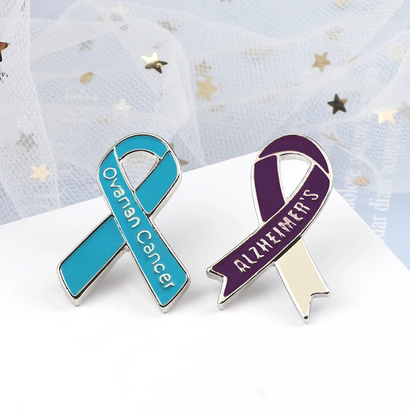 Blue Ribbon Brooches Creative Special Enamel Pins Bag Clothes Coat Badge Away From OVARIAN CANCER Jewelry Gifts for Doctor Women