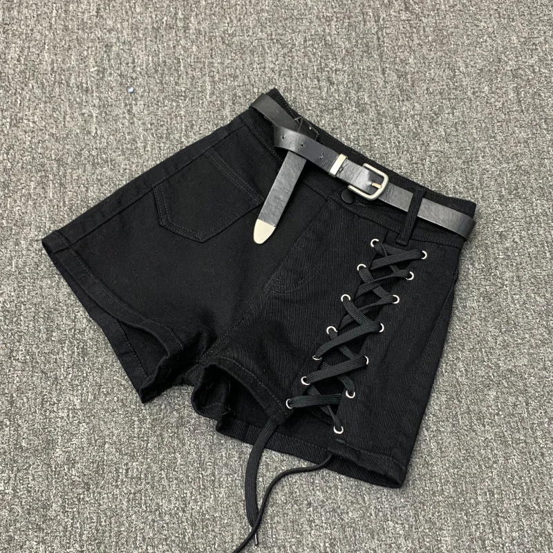 

2022 summer fashion lace up denim shorts women high waist wide leg jeans shorts