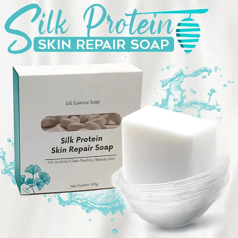 100g Silk Protein Skin Repair Soap Facial Mask Soap Oil Control Bathing Cleansing Remove Mites Blackheads Handmade Soap