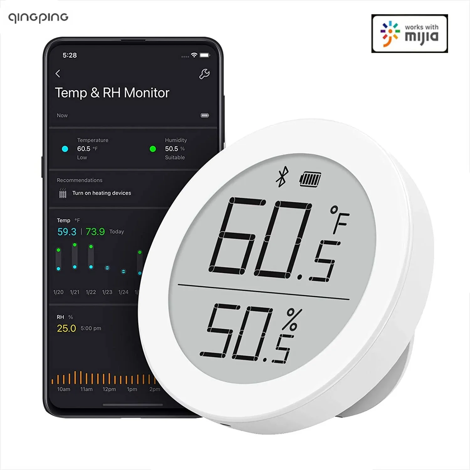 Youpin Qingping Digital Bluetooth Thermometer and Hygrometer Electronic Ink Screen 30 Days Data Automatic Record For Mi home app