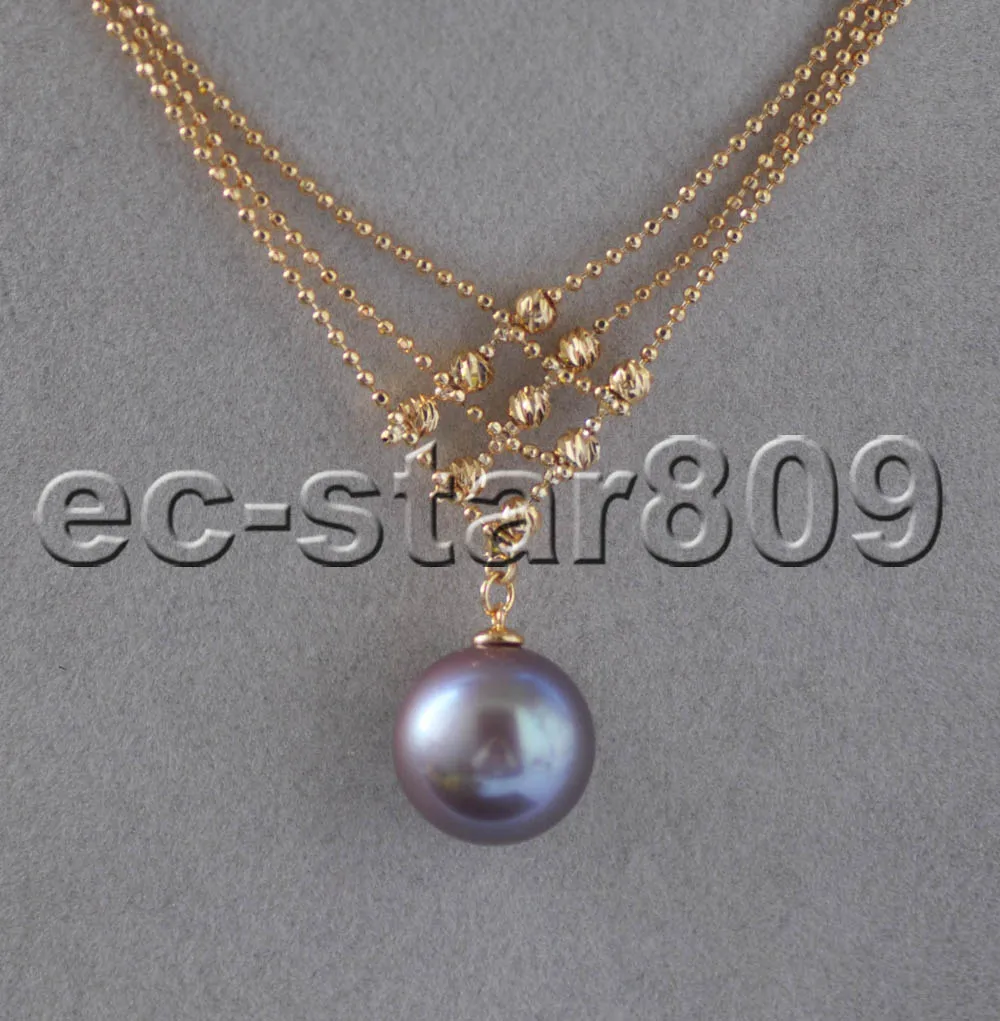 Z11136 AAA+ 3Row 13mm Lavender Round Edison Keshi Pendant Chain