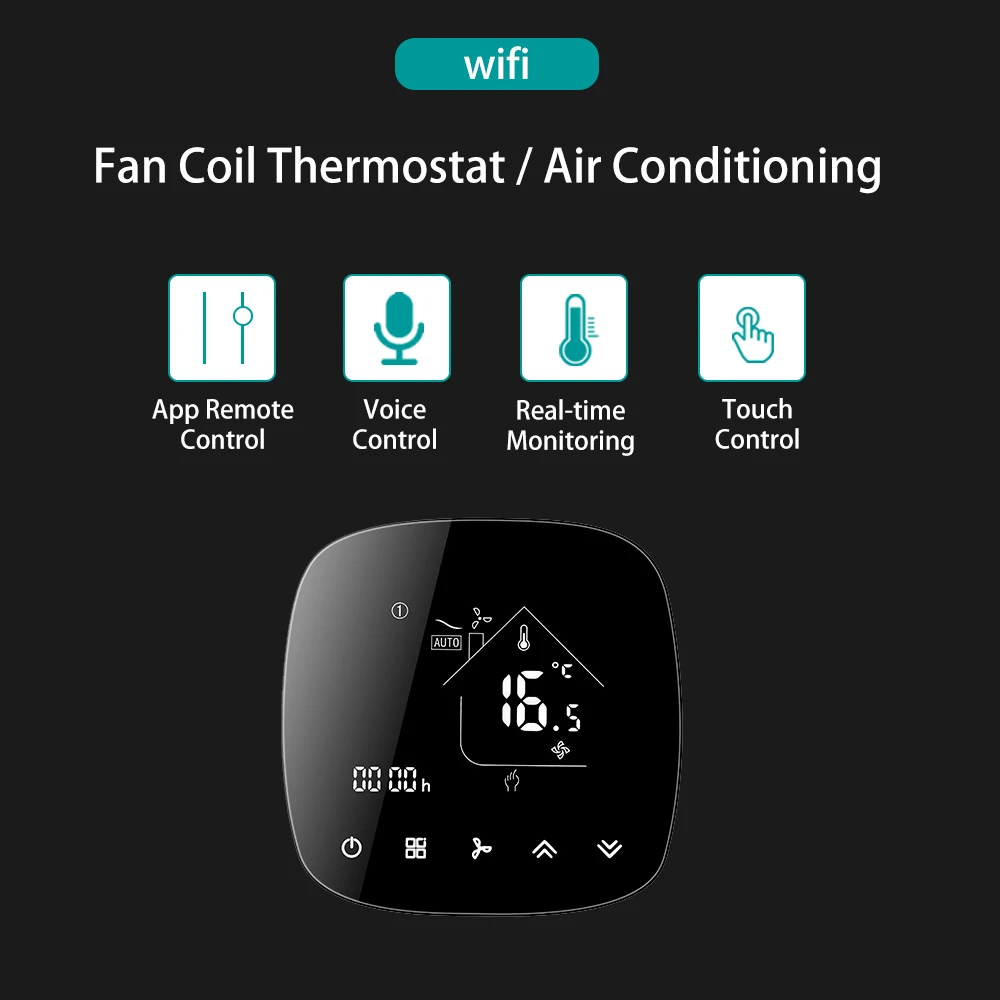 Wifi Air Conditioning Thermostat Fan Coil Unit Digital Temperature Conditioner Controller 220V Tuya Smart Life Alexa Google Home