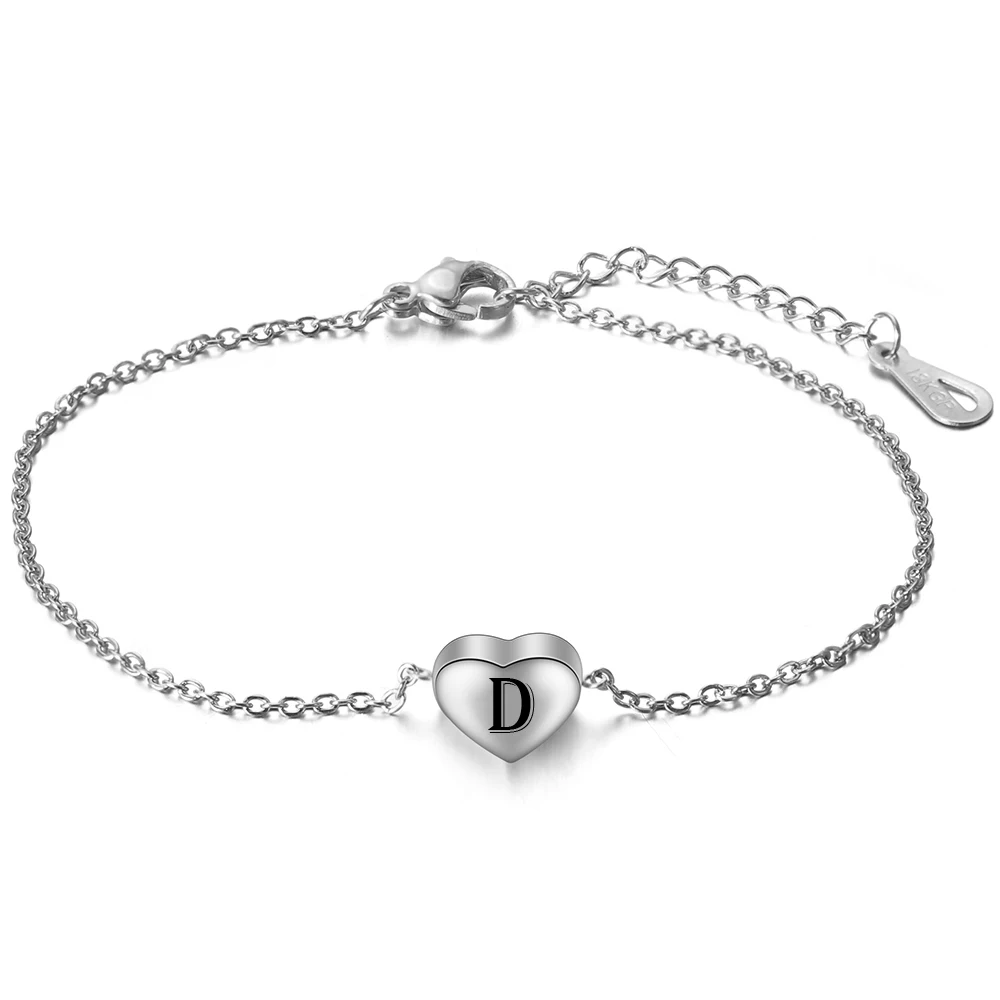 Alphabet Heart Bracelets Stainless Steel Initial Letter Charm Bracelet bangles for Women Jewelry Gift