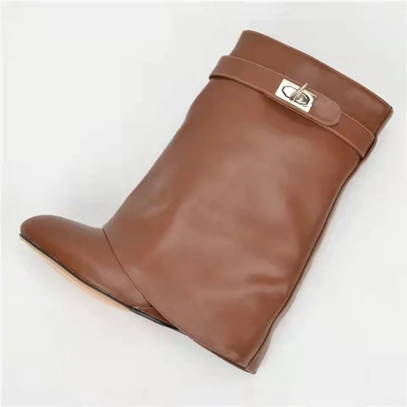 Woman Shark-Lock Ankle Boot Black Fold-Over Wedge Boots Winter Shark Lock Ankle Boot Big Size 10 Shoes