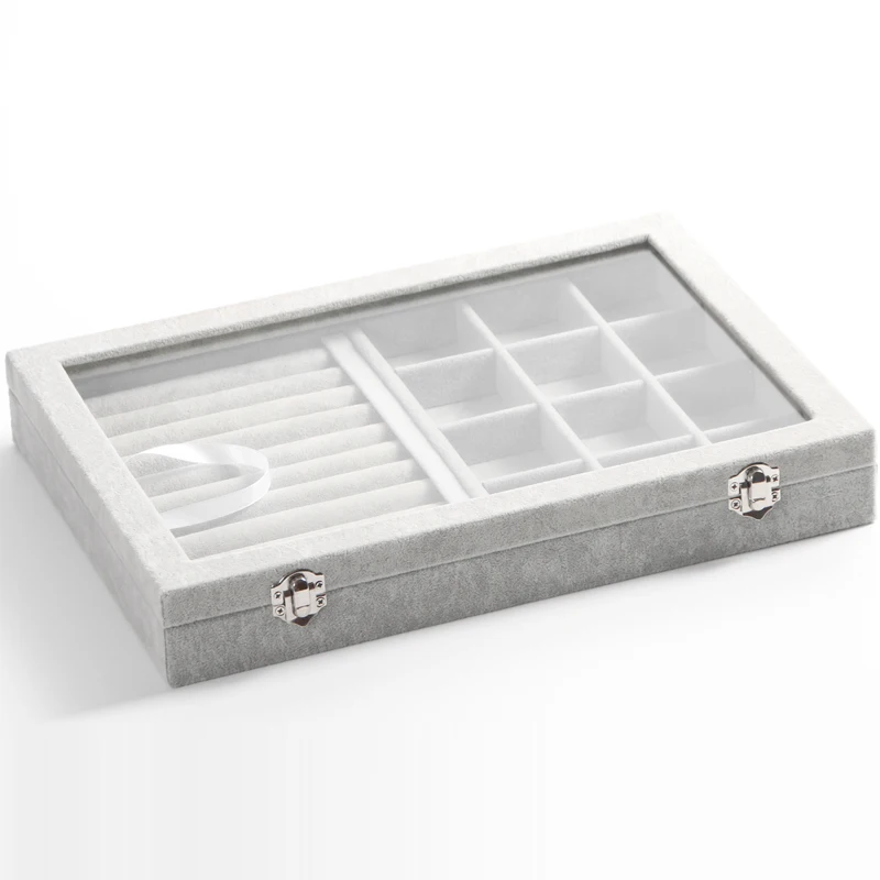 Top Ice Gray Velvet Jewelry Box Ring Pendant Necklace Earrings Box Display Storage Container Case Casket Jewelry Organizer Box