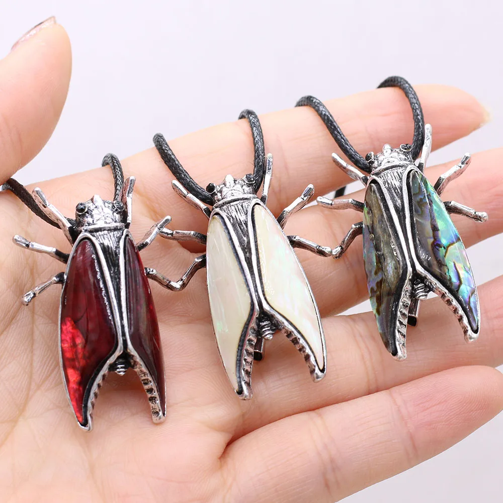 Natural Shell Necklace Pendant Insect Shape 28x40mm for DIY Jewelry Making Necklace Bracelet Home Decoration Gift