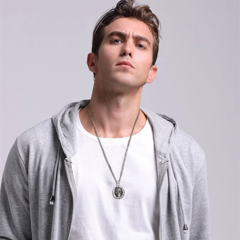 Skull Pendant Cool Heavy Skull Engine Stainless Steel Necklace For Man Punk Jewelry