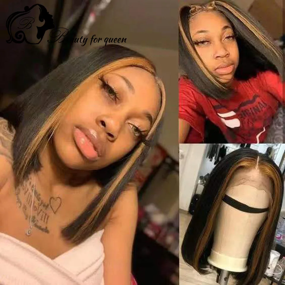 

Высокое качество, коричневый, черный, прямой короткий боб, бразильские цветные человеческие волосы, плотность 180, прозрачный 13x4, кружевной фронтальный парик для женщин
