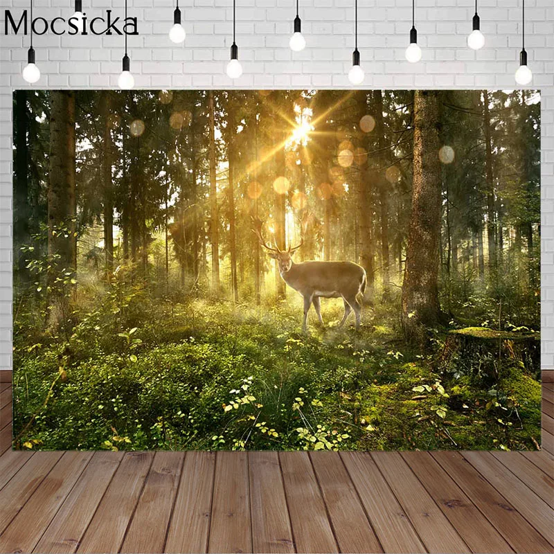 

Antelope Photography Backdrop for Photo Studio Forest Adventure Sunshine Green Grass Wild Theme Backdrops