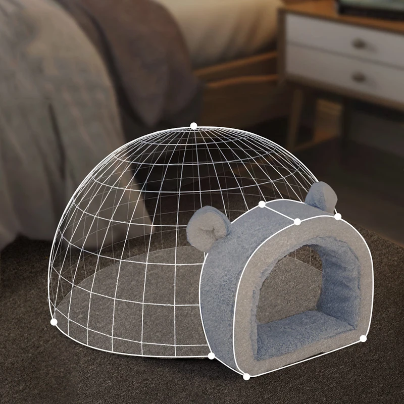 Hoopet 2-In-1 Pet Cat Igloo House Cat Puppy Blanket Bed Warm Cave Removable Washable Mat Winter Fully Surrounded Thick Pet House