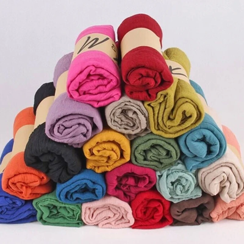 1pc Women Solid Color Long Scarf Wrap Vintage Cotton Linen Large Shawl Hijab Elegant