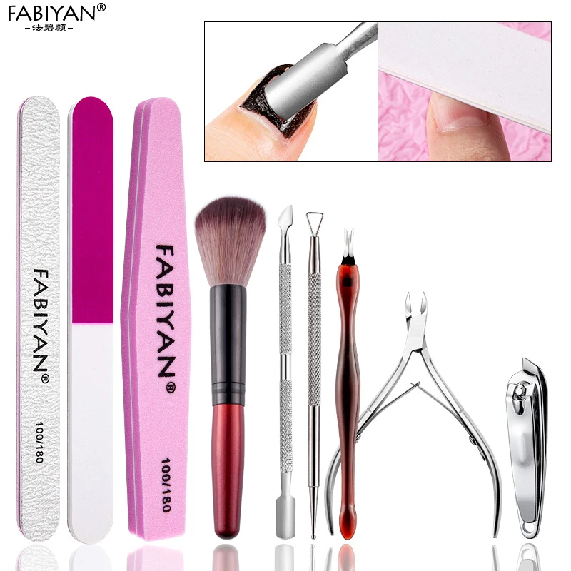 Manicure Set Cuticle Pusher Nail Clippers Nail File Buffer Sanding Tool Cleaning Brush Dead Skin Remover Manicure Dotting Pen