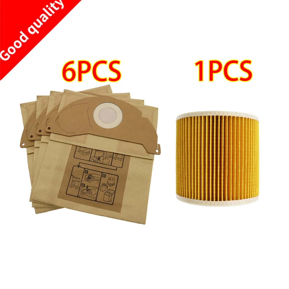 

6Pcs Paper Bags+1Pcs Dust Hepa Filters for Karcher Vacuum Cleaners Parts Cartridge HEPA Filter WD2250 WD3.200 MV2 MV3 WD3