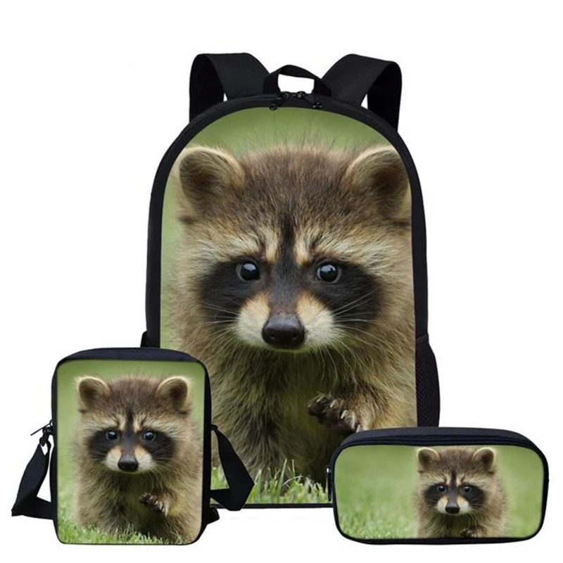 Cute Raccoon School Bag For Girl Boys Schoolbag Cute Red Panda 3D Print Children Backpacks Travel Rucksack Student Bagpack Set