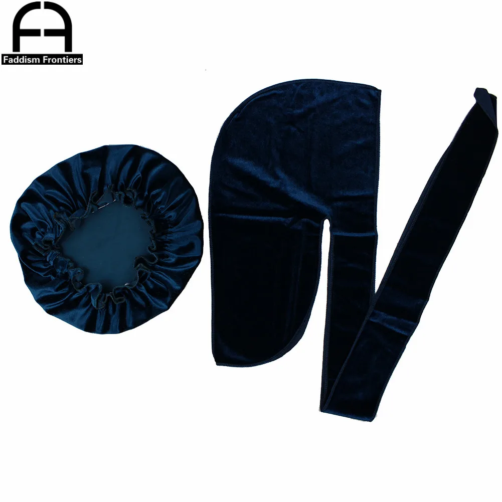Unisex Men Velvet Durag Match Velvet Bonnet for Women Bandanas for Men Turban Hat Long Tail Do Durag Waves Cap