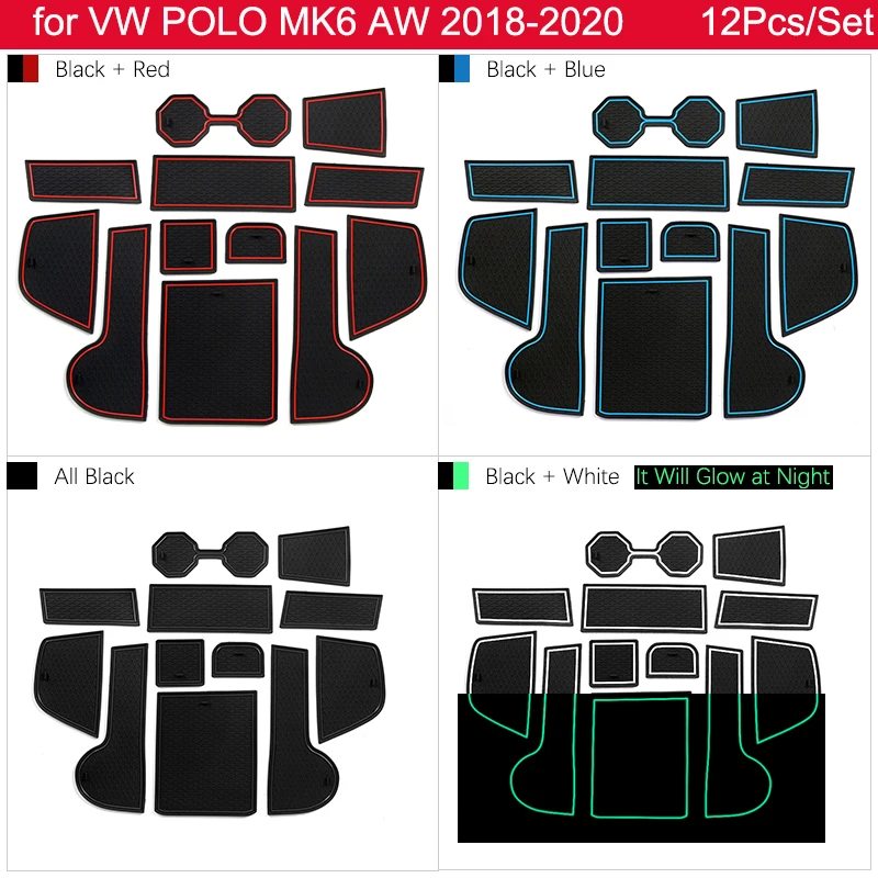 for VW Volkswagen POLO MK6 AW 2018 2019 2020 Rubber Anti-slip Mat Door Groove Cup pad phone Cushion Gate Coaster Car Accessories