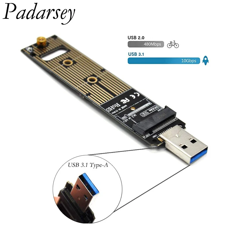 Padarsey M.2 NVME USB 3.1 Adapter M-Key to USB Card Reader USB 3.1 Gen 2 Bridge Chip with 10 Gbps Samsung 950/960/970 Evo/Pro
