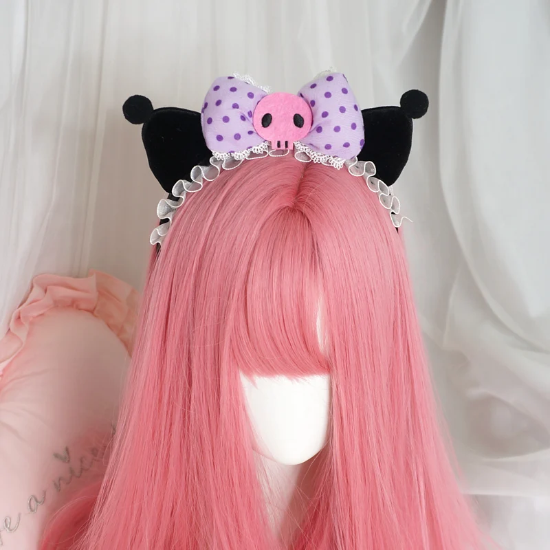 Cute Black Sweet Cool Little Devil Clow M Lace Lace Headband Skull Bow Lolita Headdress Maid