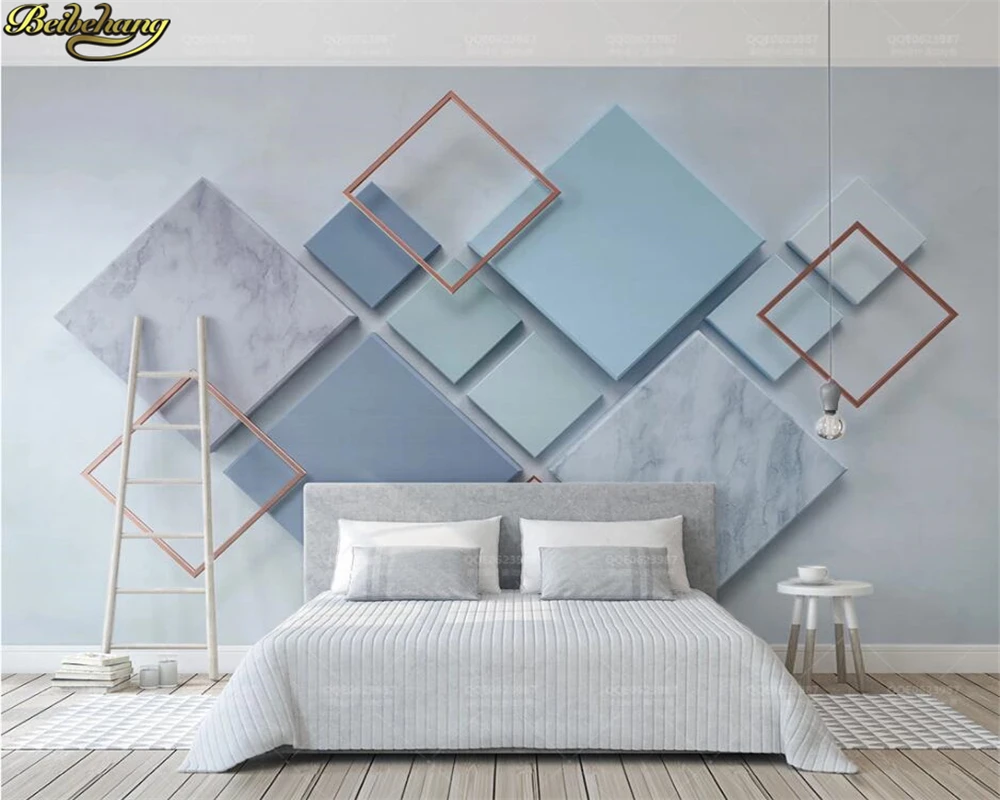 Custom wall paper mural geometric square marble mosaic 3d stereo TV background wall papel de parede 3d wallpaper