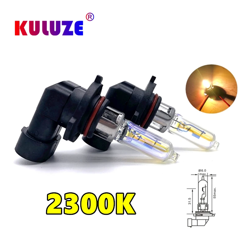 2 Buah HB3 Lampu Kepala 2300K P20d 9005 Lampu Halogen Ganti Upgrade 12V65W Lampu Mobil Hujan dan Kabut Bukti Super Kuning