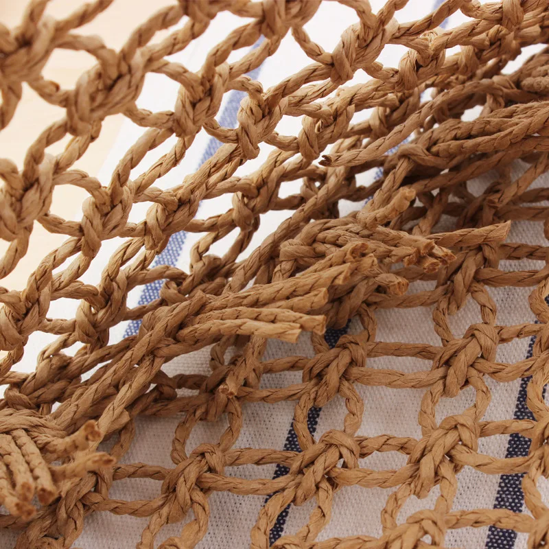 35x35CM New Ins Hollow Handbag Woven Bag Trend Female Natural Style Straw Wrapped Handmade Paper Rope Net Bag a7287