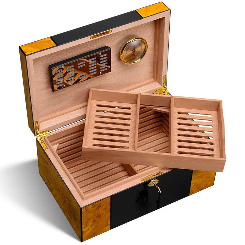 370x240x165mm Portable Cigar Humidor High Capacity 150 Cigarette Box Natural CedarWood Cigar Cabinet Piano Paint Cigar Gift Case