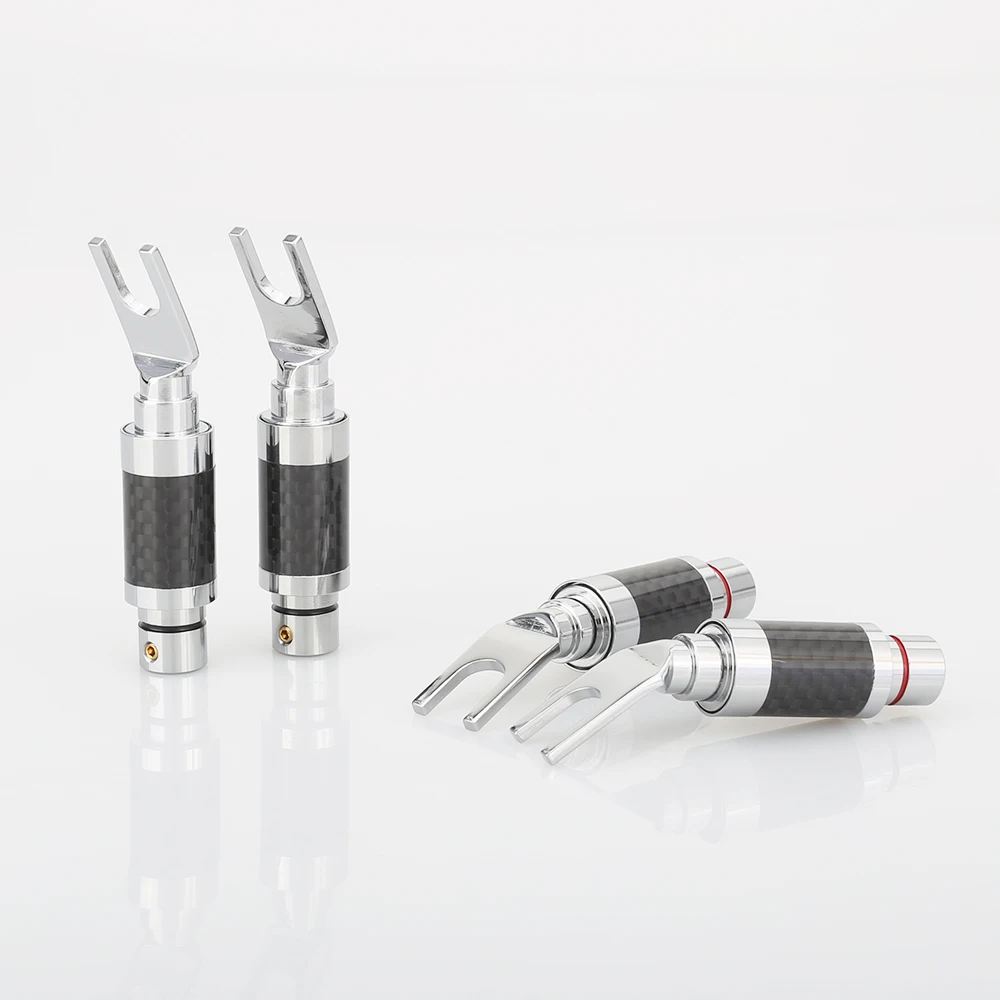Y Spade Speaker Cable Connector, ródio, fibra de carbono, áudio, Hi End, 4pcs