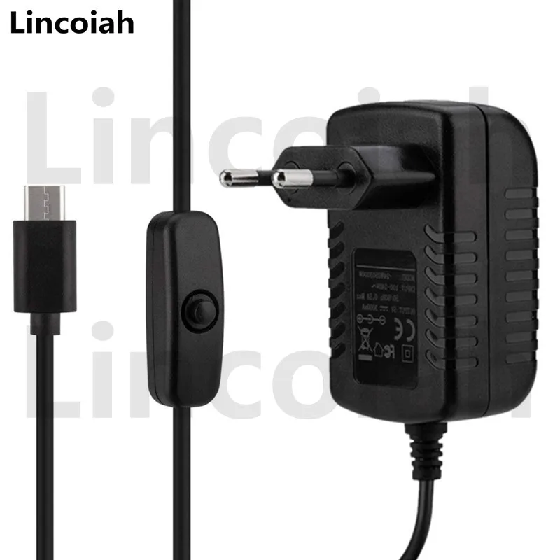 AC 100-240V DC 5V 3A Przełącznik zasilania Przycisk Zasilacz Ładowarka Typ-C Port USB 5 V Volt dla Raspberry Pi 4 Model B 4B