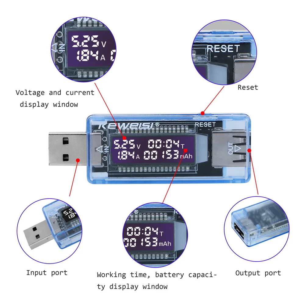 Tester di capacità di tensione di corrente USB misuratore di tensione di corrente Volt rileva il Tester di capacità del caricatore della batteria