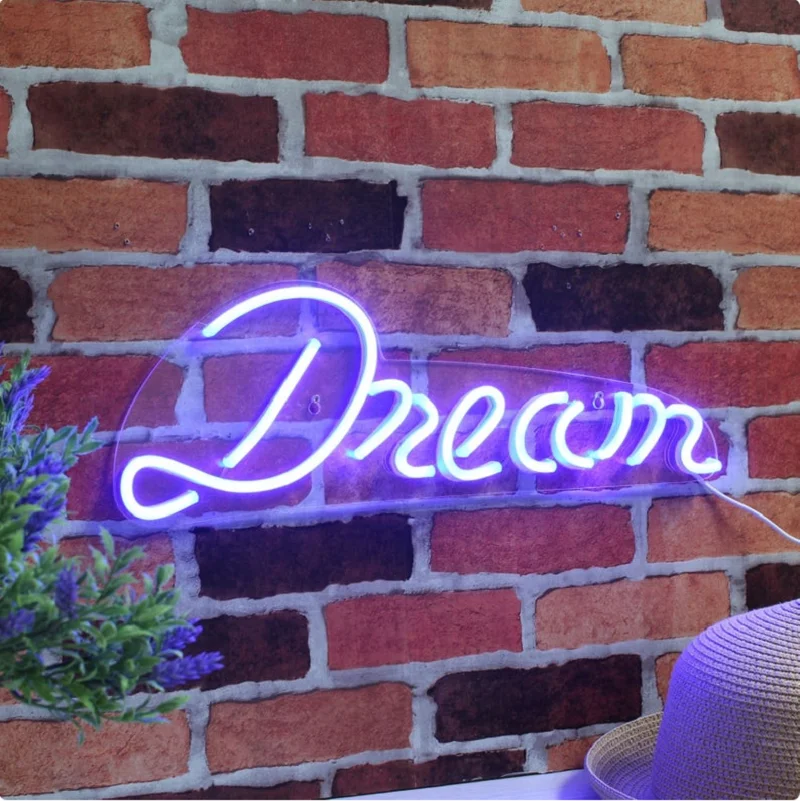 Custom Dream Neon Sign Light LED Wall Hanging Acrylic Inspiring Decoration  Indoor for Home Room Bedroom Teenager