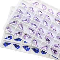 Glittery Colorful Tear Drop K9 Glass Crystal Rhinestones Pointback Rhinestones Glue on Garment DIY Crafts Jewelry Accessories