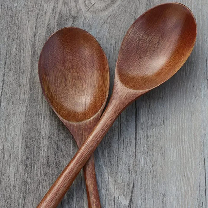 Cucharas de madera para sopa, utensilios de cocina de mango largo, 6 piezas
