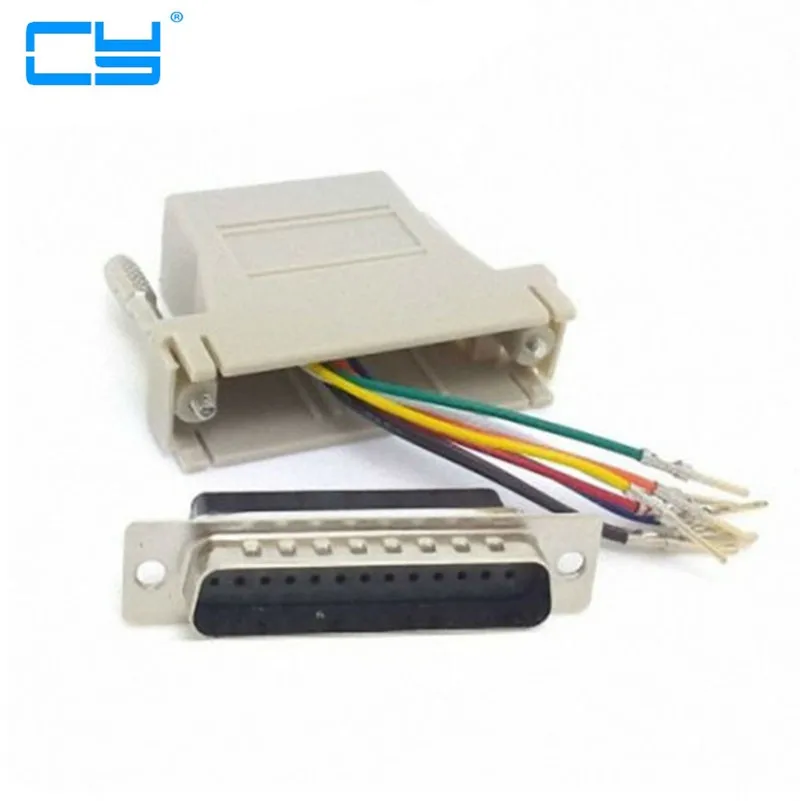 5pcs Serial Interface D-Sub 25pin Male Extender To Lan Cat5 Cat5e RJ45 Ethernet Female Adapter Beige Color