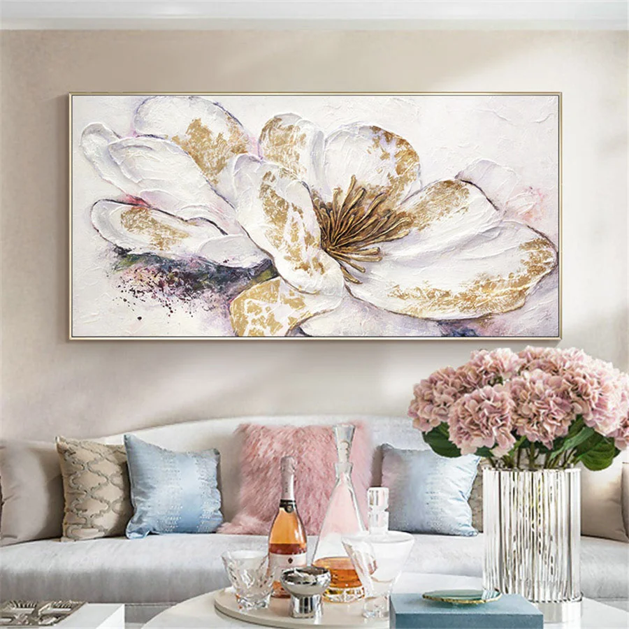 

Monet hand-painted modern abstract art painting lily flower holy love lucky cloth painting canvas painting home decoration porch