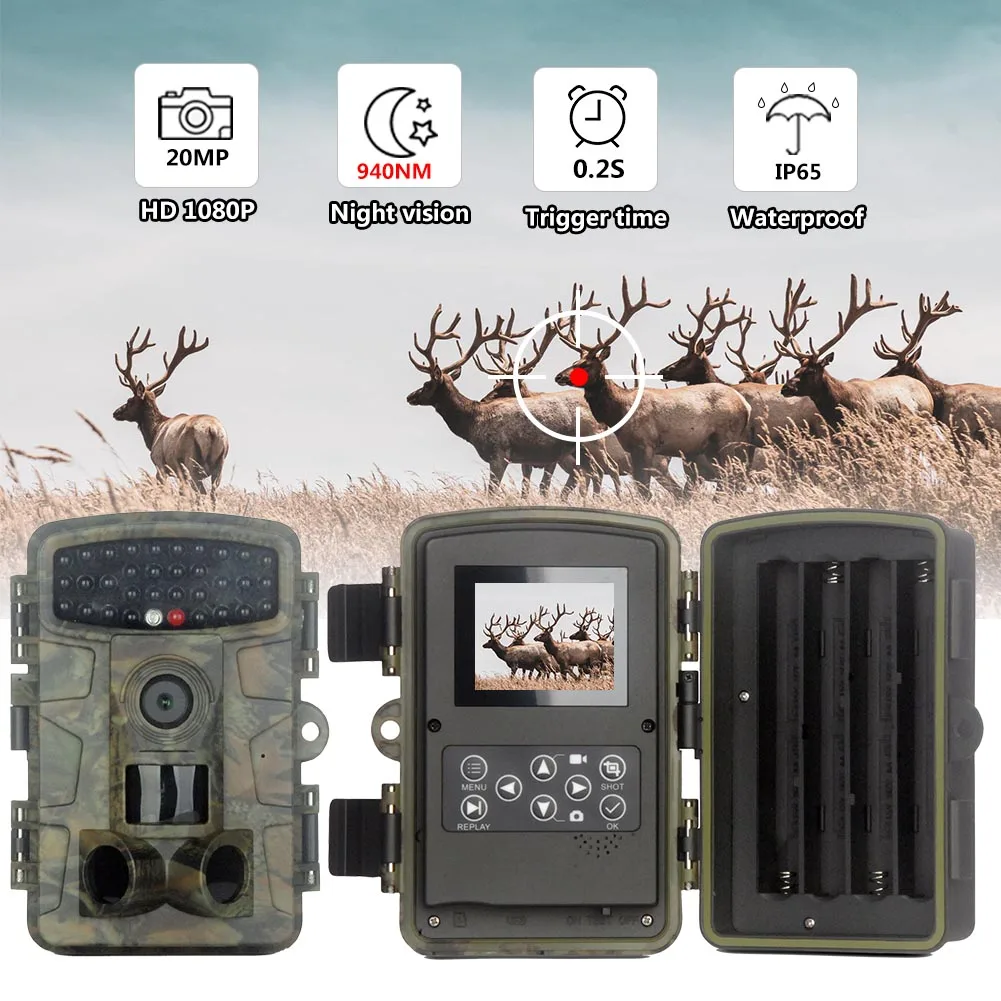 

Outdoor Hunting Trail Camera with Night Vision, Timelapse, Wildlife Photo Trap, 20MP, 0.2s Trigger