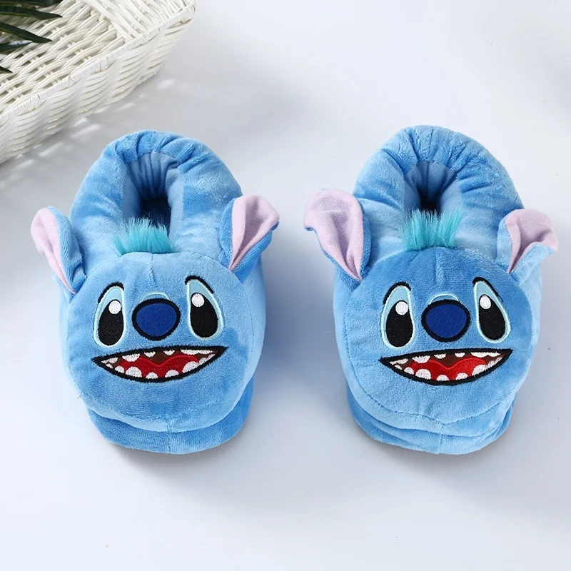 Disney lilo & stitch slides peludos dos desenhos animados inverno casa sapatos com tudo incluído com grosso quente não-deslizamento algodão sapatos