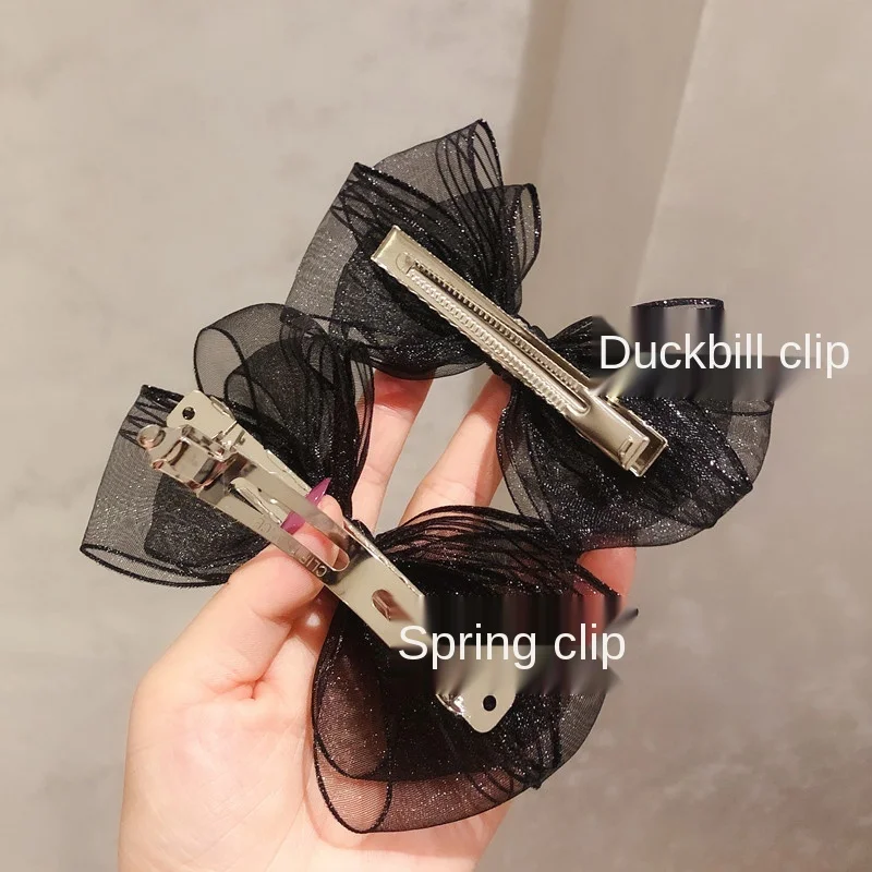 Foam summer lace butterfly duckbill clip sweet fan striped mesh bow half-head side clip spring top clip