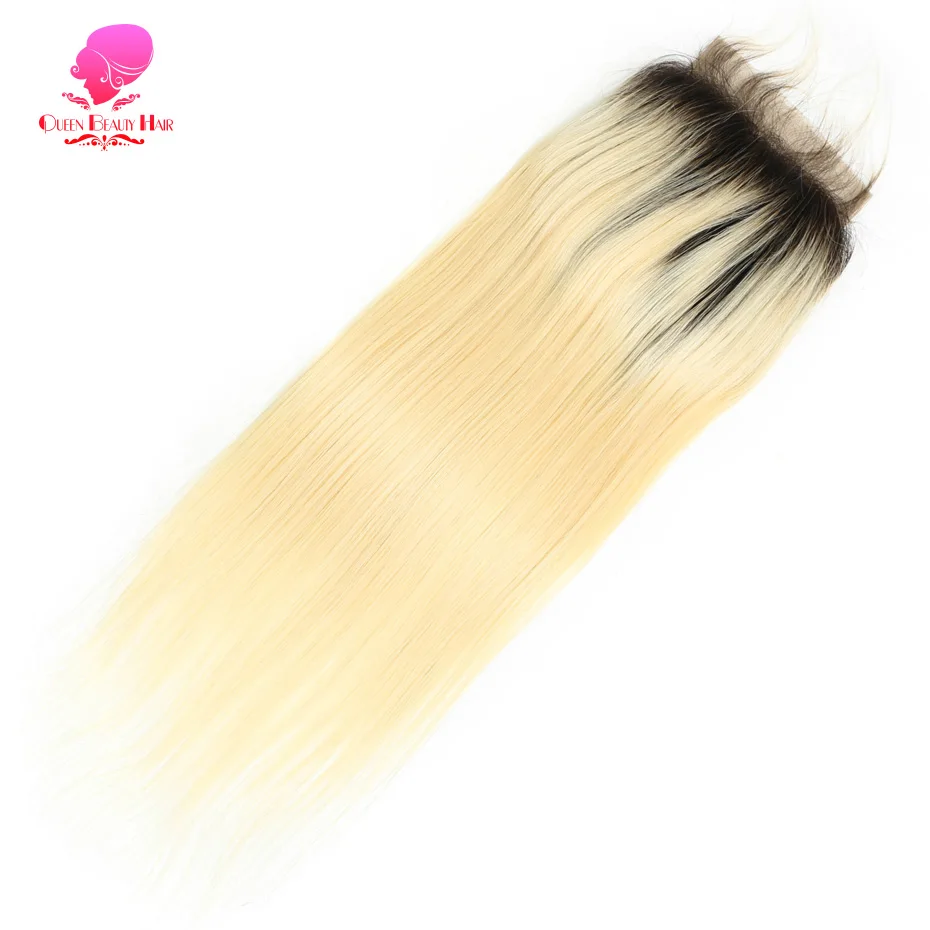 Königin Schönheit 3 Bündel und Verschluss 2 Ton dunkle Wurzeln 1b/613 Ombre blonde brasilia nische gerade Bündel remy menschliches Haar mit Verschluss – Detail 9