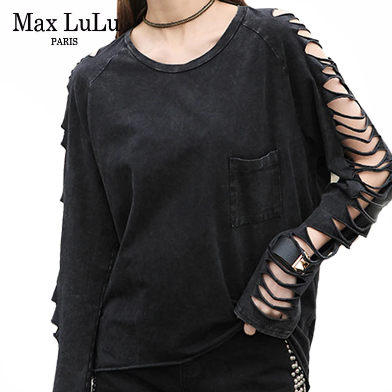 

Max LuLu 2021 Korean Designer Spring Womens Sexy Off Shoulder Tshirts Ladies Vintage Punk Style Tees Female Oversized Streetwear